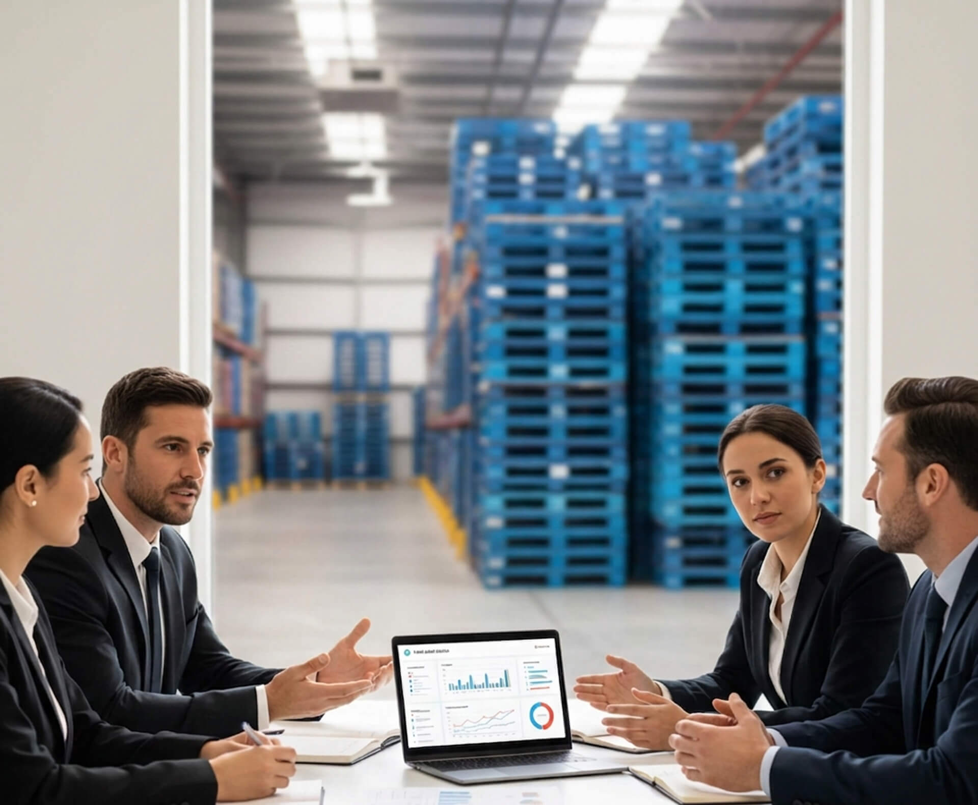 Consultants-meeting-with-clients-to-explain-pallet-audit-results-and-cost-saving-insights-showing-clear-communication-and-client-support